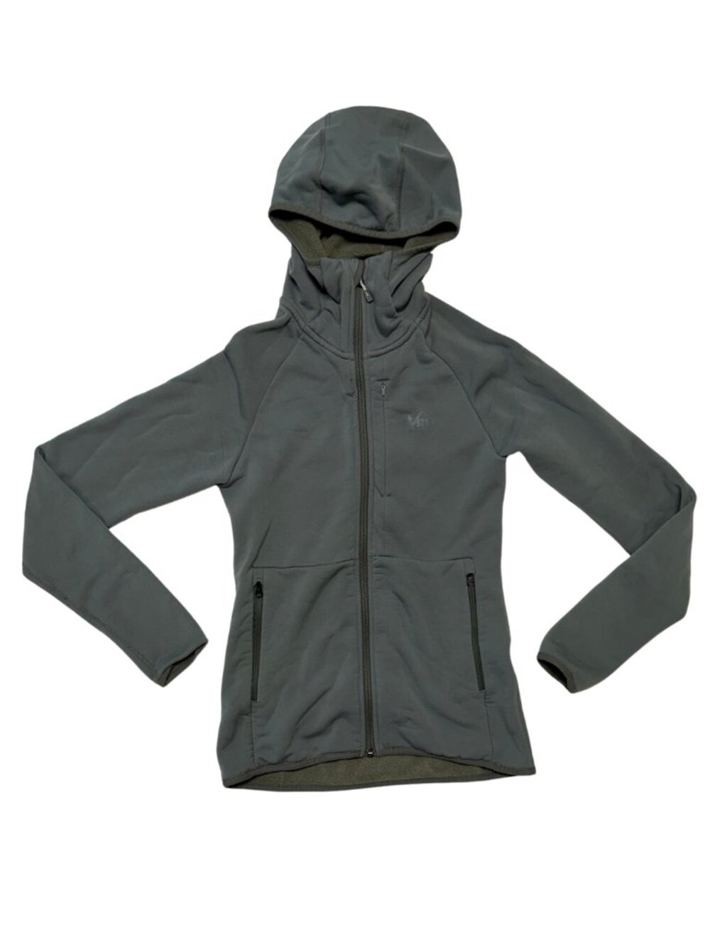 REI Fleece Zip Up Hooded Jacket Size XS Grey Gray Green